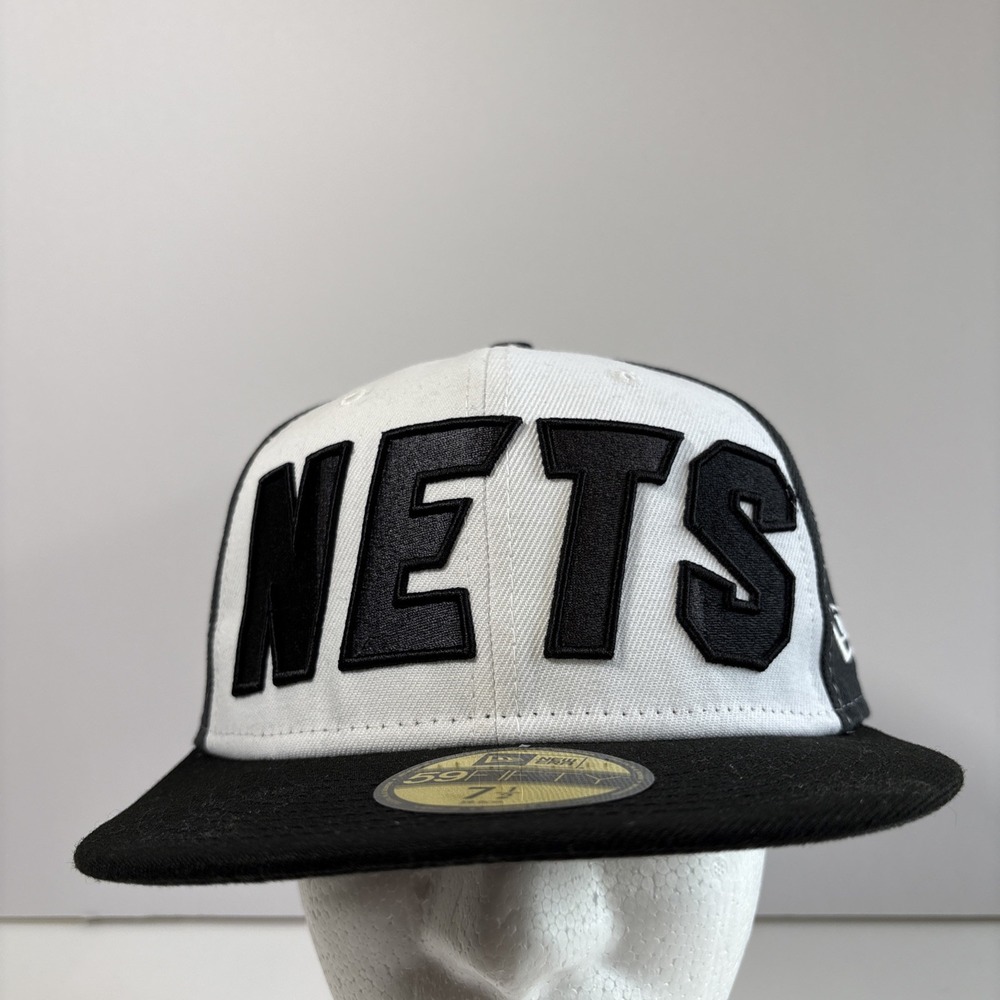 New Era 59FIFTY Brooklyn Nets Black & White NBA Fitted Hat NEW‎ 7 1/2